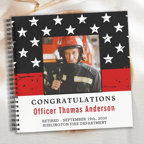 Thin Red Line Firefighter Retirement Photo Guest Notebook