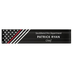 Thin Red Line Firefighter Stars Stripes Monogram Desk Name Plate