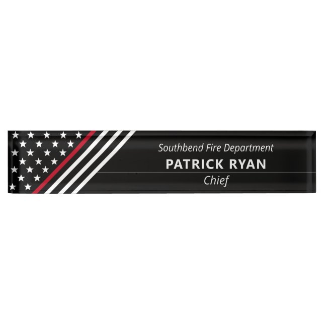 Thin Red Line Firefighter Stars Stripes Monogram Desk Name Plate (Front)