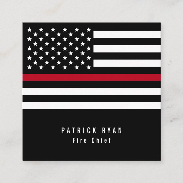 Thin Red Line Firefighters American Flag Square Business Card (Front)