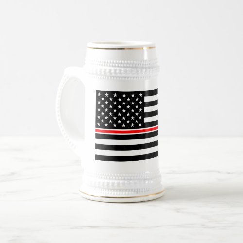 Thin Red Line Firefighters Heroes American Flag Beer Stein