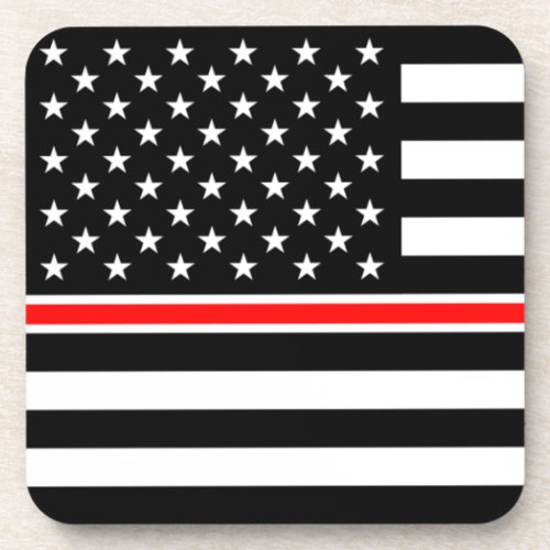 Thin Red Line Firefighters Heroes American Flag Beverage Coaster