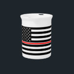 Thin Red Line Firefighters Heroes American Flag Beverage Pitcher<br><div class="desc">The thin red line flag was developed to show support and solidarity with fire service personnel and to honor injured or fallen firefighters. The thin blue line flag was created to show support for law enforcement. - This work is ineligible for copyright and therefore in the public domain because it...</div>