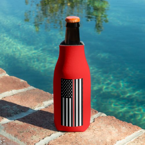 Thin Red Line Firefighters Heroes American Flag Bottle Cooler