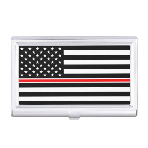 Thin Red Line Firefighters Heroes American Flag Business Card Case