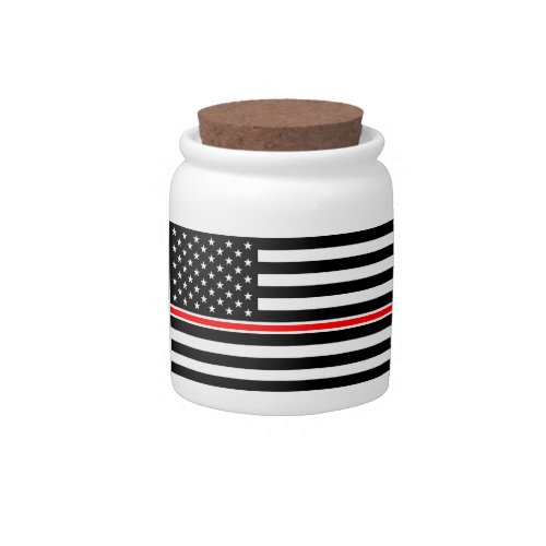 Thin Red Line Firefighters Heroes American Flag Candy Jar