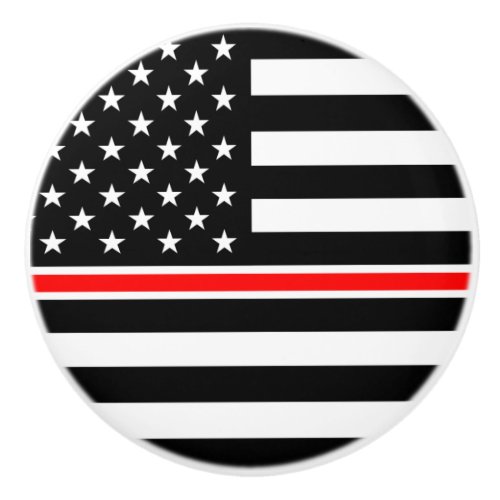 Thin Red Line Firefighters Heroes American Flag Ceramic Knob