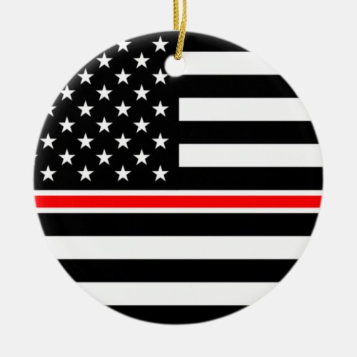 Thin Red Line Firefighters Heroes American Flag Ceramic Ornament