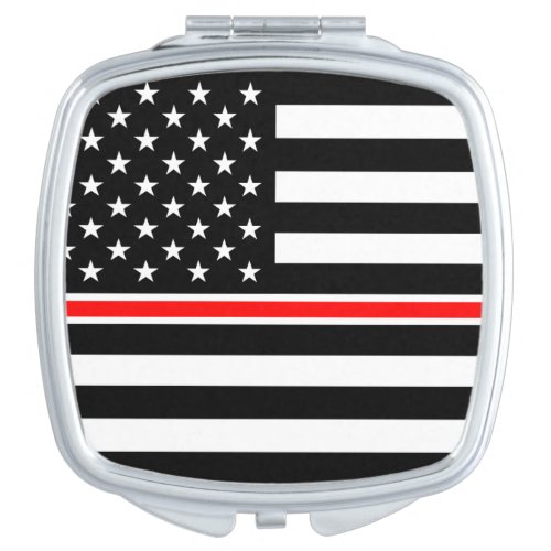 Thin Red Line Firefighters Heroes American Flag Compact Mirror