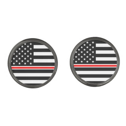 Thin Red Line Firefighters Heroes American Flag Cufflinks