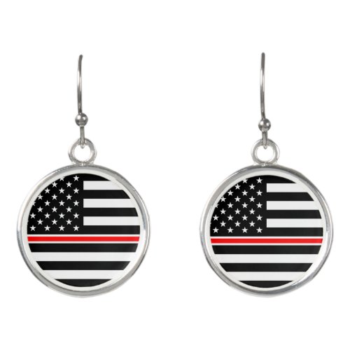 Thin Red Line Firefighters Heroes American Flag Earrings