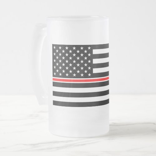 Thin Red Line Firefighters Heroes American Flag Frosted Glass Beer Mug