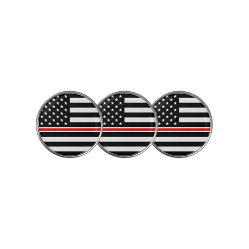 Thin Red Line Firefighters Heroes American Flag Golf Ball Marker