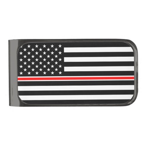 Thin Red Line Firefighters Heroes American Flag Gunmetal Finish Money Clip