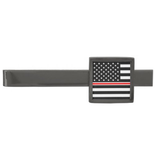 Thin Red Line Firefighters Heroes American Flag Gunmetal Finish Tie Bar