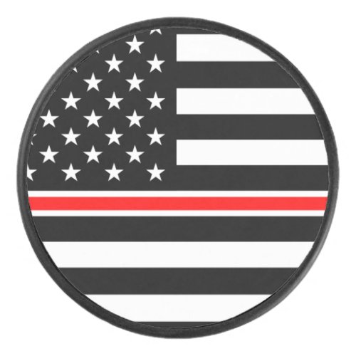 Thin Red Line Firefighters Heroes American Flag Hockey Puck