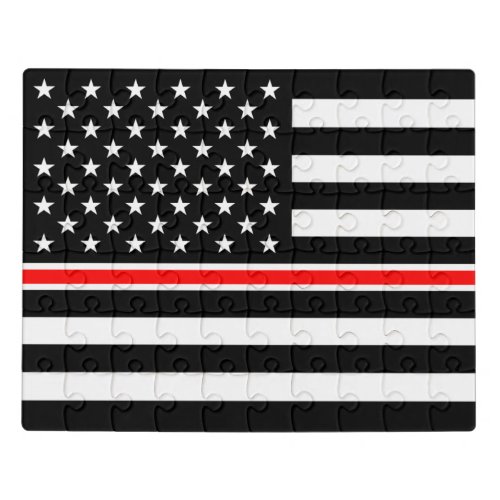 Thin Red Line Firefighters Heroes American Flag Jigsaw Puzzle
