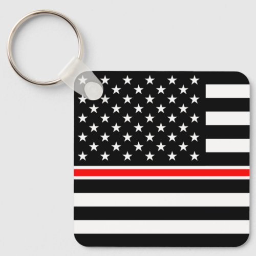 Thin Red Line Firefighters Heroes American Flag Keychain