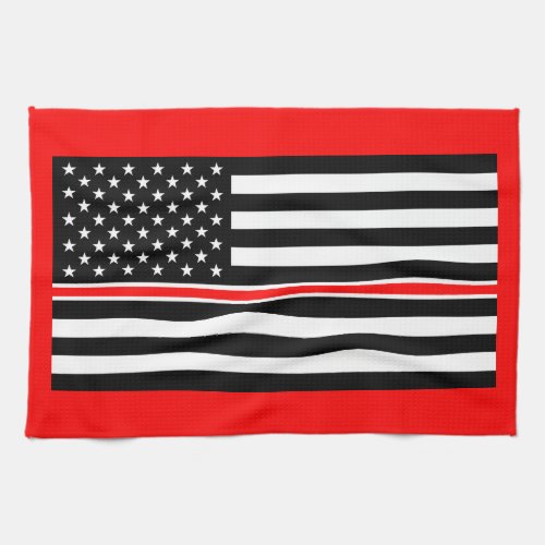 Thin Red Line Firefighters Heroes American Flag Kitchen Towel