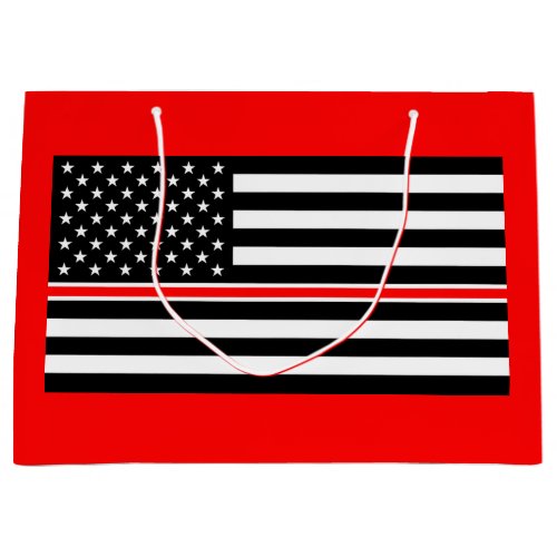 Thin Red Line Firefighters Heroes American Flag Large Gift Bag