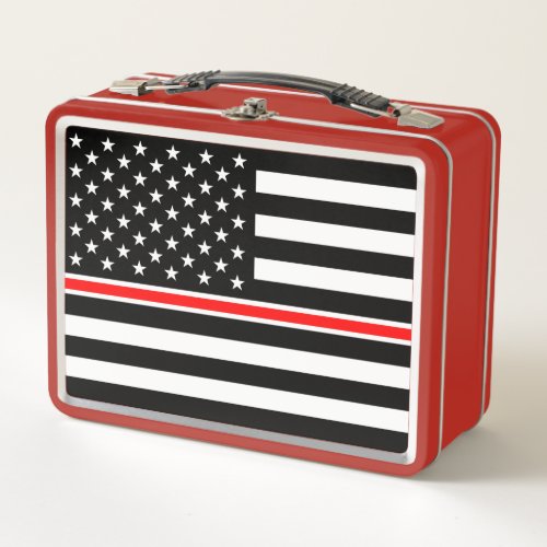 Thin Red Line Firefighters Heroes American Flag Metal Lunch Box