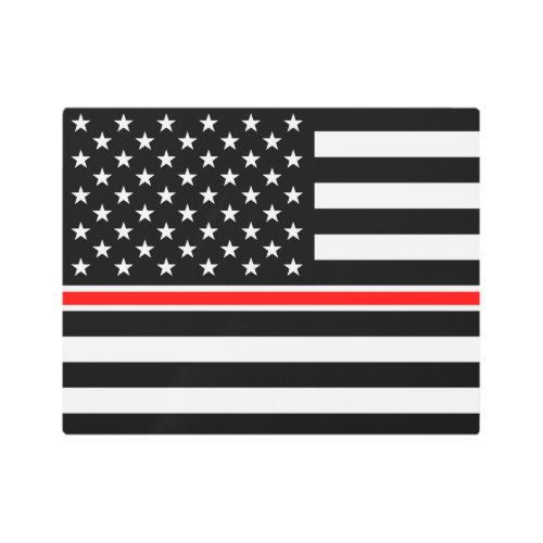 Thin Red Line Firefighters Heroes American Flag Metal Print