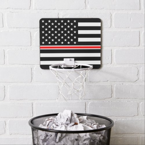 Thin Red Line Firefighters Heroes American Flag Mini Basketball Hoop