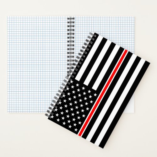 Thin Red Line Firefighters Heroes American Flag Notebook