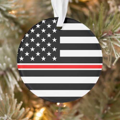 Thin Red Line Firefighters Heroes American Flag Ornament