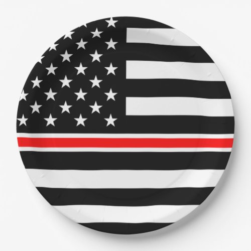 Thin Red Line Firefighters Heroes American Flag Paper Plates
