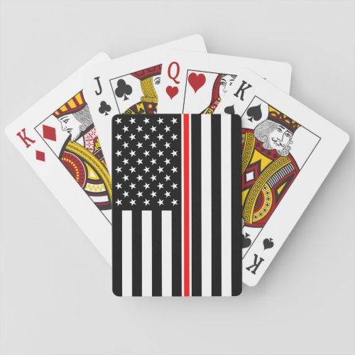 Thin Red Line Firefighters Heroes American Flag Playing Cards