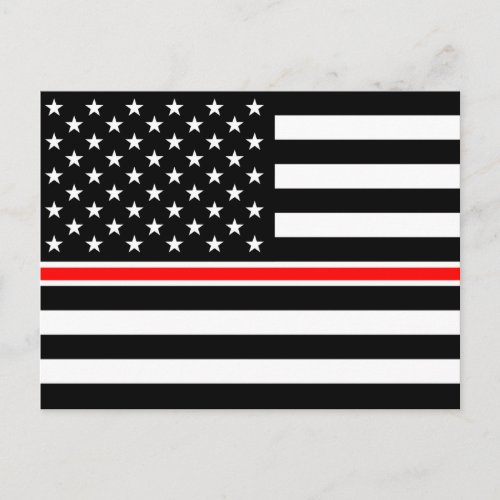 Thin Red Line Firefighters Heroes American Flag Postcard
