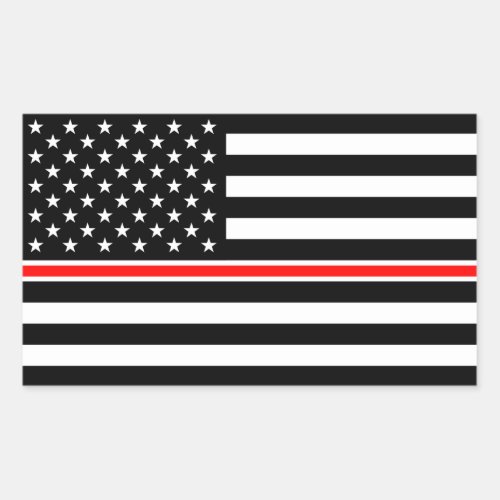 Thin Red Line Firefighters Heroes American Flag Rectangular Sticker