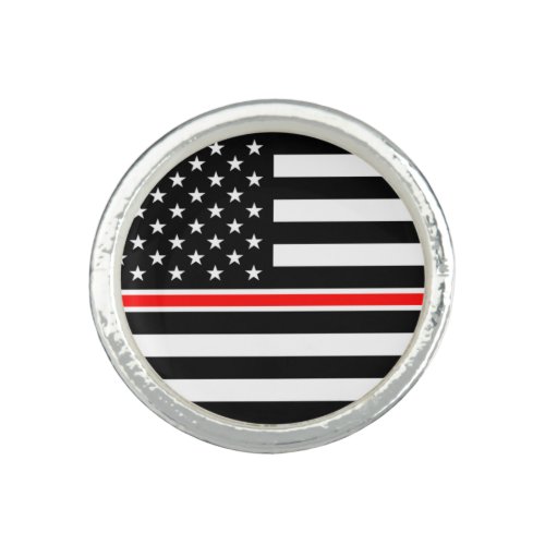 Thin Red Line Firefighters Heroes American Flag Ring