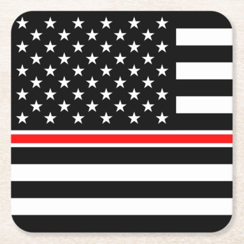 Thin Red Line Firefighters Heroes American Flag Square Paper Coaster