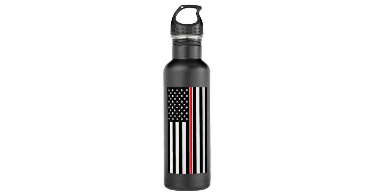 Thin Red Line Flag on Black Firefighter Water Bottle