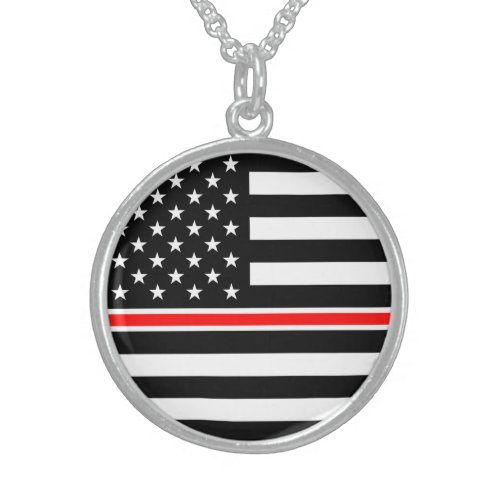 Thin Red Line Firefighters Heroes American Flag Sterling Silver Necklace