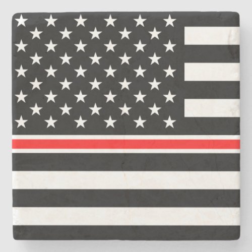 Thin Red Line Firefighters Heroes American Flag Stone Coaster