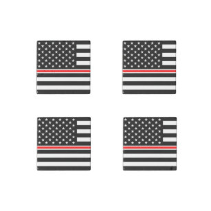 Thin Red Line Firefighters Heroes American Flag Stone Magnet