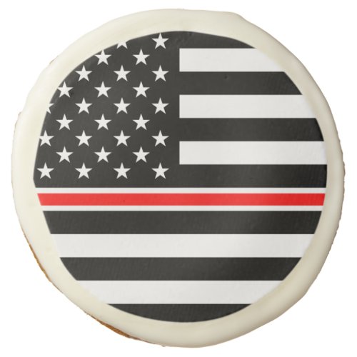 Thin Red Line Firefighters Heroes American Flag Sugar Cookie