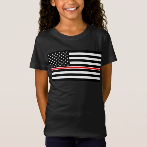 Thin Red Line Firefighters Heroes American Flag T_Shirt