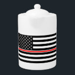 Thin Red Line Firefighters Heroes American Flag Teapot<br><div class="desc">The thin red line flag was developed to show support and solidarity with fire service personnel and to honor injured or fallen firefighters. The thin blue line flag was created to show support for law enforcement. - This work is ineligible for copyright and therefore in the public domain because it...</div>