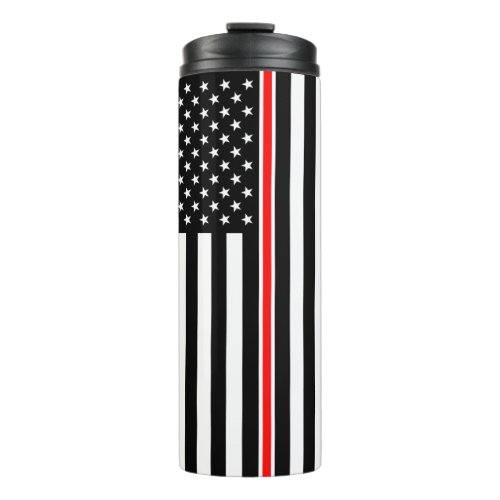 Thin Red Line Firefighters Heroes American Flag Thermal Tumbler