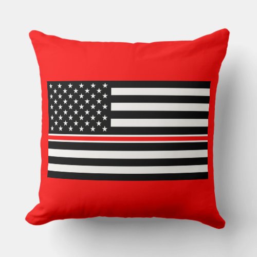 Thin Red Line Firefighters Heroes American Flag Throw Pillow