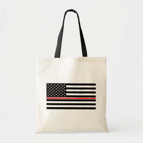 Thin Red Line Firefighters Heroes American Flag Tote Bag
