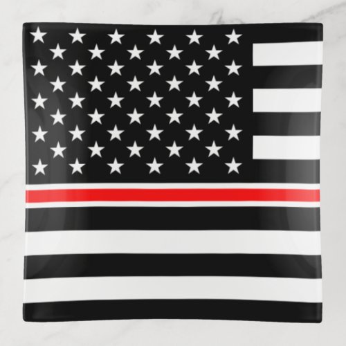 Thin Red Line Firefighters Heroes American Flag Trinket Tray