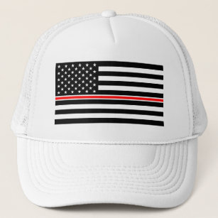 Thin Red Line Firefighters Heroes American Flag Trucker Hat