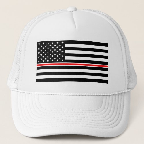 Thin Red Line Firefighters Heroes American Flag Trucker Hat