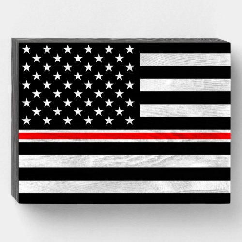 Thin Red Line Firefighters Heroes American Flag Wooden Box Sign
