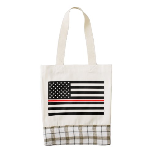Thin Red Line Firefighters Heroes American Flag Zazzle HEART Tote Bag